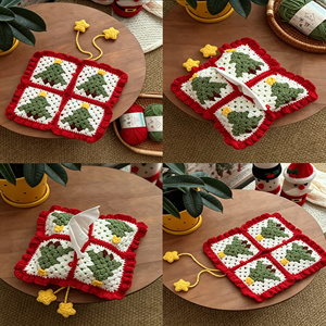 Kit de <span class=keywords><strong>crochet</strong></span> <span class=keywords><strong>Granny</strong></span> Square pour boîte à mouchoirs de Noël, ensemble de porte-mouchoirs vintage fait main DIY - Product Image 4