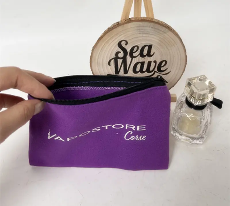 Bolsa de lona con logotipo impreso personalizado bolsa de lona de tela de algodón superior con cremallera personalizada para embalaje cosmético