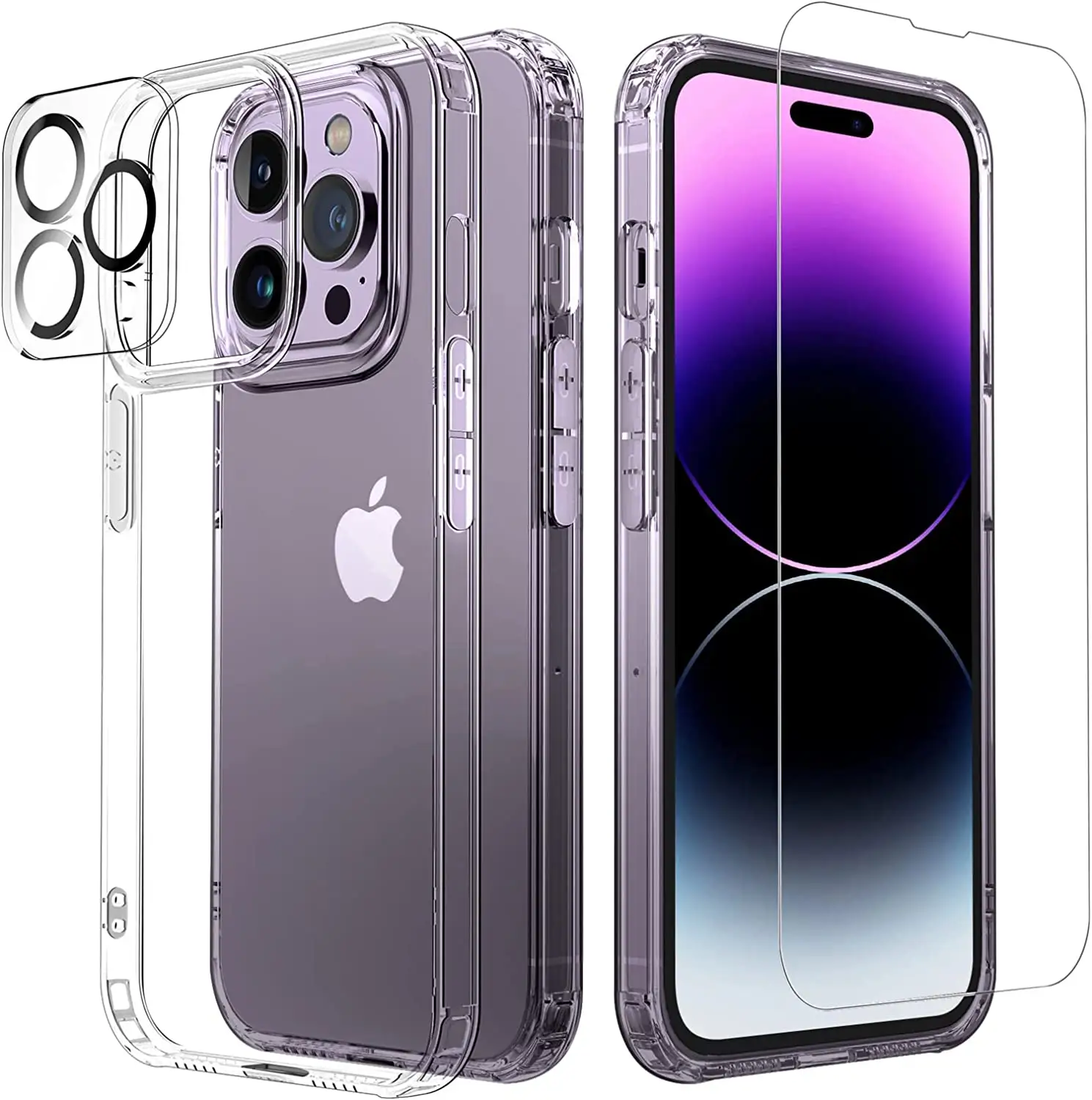 5 in 1 Designed for iPhone 14 Pro Max Clear Cover,with Tempered glass 2 Pack + Camera Lens Protector,Protection Transparent Case