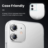 Décorations d'appareil photo arrière pour iPhone 12, protection d'objectif 3D en diamant brillant avec anneau anti-chute pour trou de flash, cristal décoratif