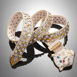 जींस पैंट ड्रेस के लिए फॉक्स हेड के साथ क्रिस्टल वेस्टर्न स्टड ग्लिटर लक्जरी बेल्ट - Product Image 3