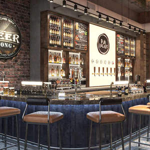 Industrial Bar Interior Design Custom Brewpub Taproom Furniture <b>Rustic</b> Wood Metal Bar Counter Commercial Pub <b>Fixtures</b> - Product Image 1