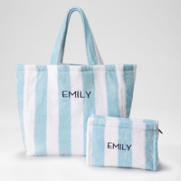 Bolsa de Mano de Tela de Rizo con Rayas Bordadas Personalizadas al por Mayor, Bolsa de Playa de Algodón, Bolsa de Viaje para Mujer