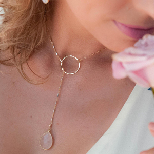 สร้อยคอไข่มุกน้ำจืดแบบลาริเอท, สร้อยคอจี้รูปแถบโมเบียส, สร้อยคอจี้รูปหยดน้ำจากหินธรรมชาติ - Product Image 2