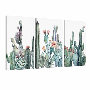 Juego de 3 Cuadros Decorativos de Cactus y Suculentas <span class=keywords><strong>en</strong></span> Acuarela, Impresión <span class=keywords><strong>en</strong></span> Lienzo, Decoración Botánica del Desierto con Figuras de Perales Espinosos - Product Image 2