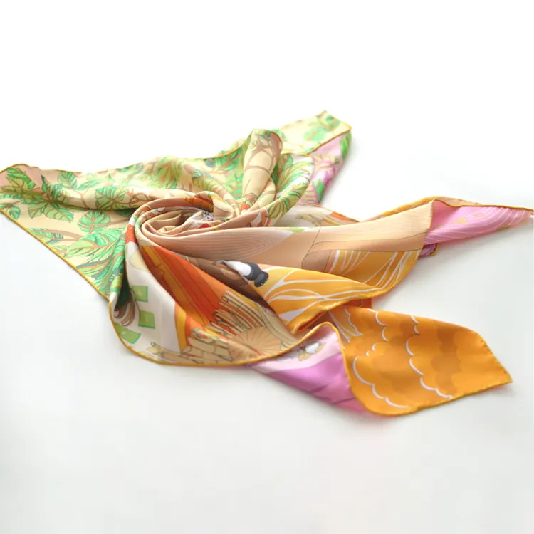 Benutzer definierte 90*90cm Two Sides Printing Kopftuch Eco Printed Silk Scarves Großhandel