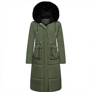 Abrigo Largo Acolchado Verde Oliva para Mujer de Orha International con Capucha de Piel, Parka Maxi de Plumón, Ropa de Abrigo Cálida para Invierno - Product Image 1