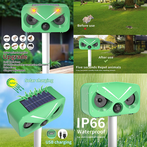 Solar Powered <b>Ultrasonic</b> <b>Bird</b> <b>Repeller</b> With Led Flash Outdoor Pest Control Device - Product Image 5