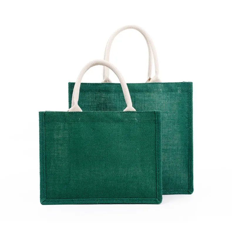 Sacola de compras de juta verde em branco de alta qualidade, sacola ecológica de juta com logotipo de design personalizado