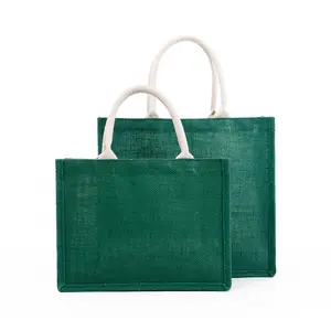 Toptan yüksek kalite boş yeşil jüt alışveriş çantası çevre dostu özel tasarım logo ile jüt alışveriş çantası