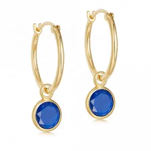 Minimalist gold plated gemstone drop hoops earrings 925 sterling silver lapis lazuli labradorite natural crystal earrings