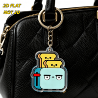 Porte-clés Grumpy Toaster avec toast joyeux en acrylique, breloque petit-déjeuner Kawaii, pendentif mignon pour sac ou clés