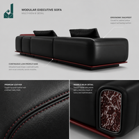 Ensemble de canapés de bureau de direction modernes et minimalistes en cuir bicolore noir et rouge, durables, écologiques, modulaires et luxueux pour PDG