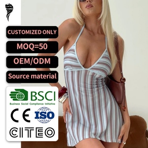 Vestido Casual Sexy de Moda para Mujer, Personalizado OEM, de Algodón Popelín Suave al Tacto, sin Espalda, Mini Vestido de Verano con Escote en V Profundo, Tipo Camisola para Fiesta - Product Image 1