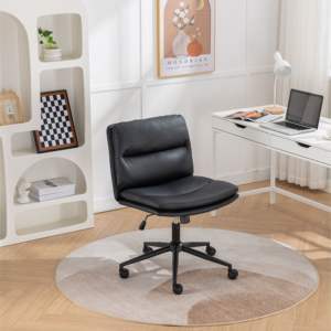 Chaise de bureau DB en cuir noir, réglable en hauteur, pivotante, avec accoudoirs et appui-tête intégré pour usage professionnel - Product Image 3