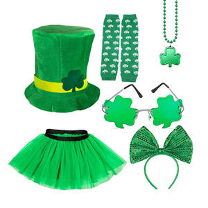 Conjunto de Disfraz de Trébol para Mujer, Decoración para Festival Irlandés, Falda Verde, Gafas, Diadema, Sombrero, Collar, Calcetines, Traje para el Día de San Patricio - Product Image 2