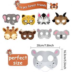 16 confezioni per bambini decorazioni per feste di compleanno nella giungla Safari a tema Zoo forniture per feste per bambini Cosplay di animali cartoni animati maschera di carta oggetti di scena - Product Image 5