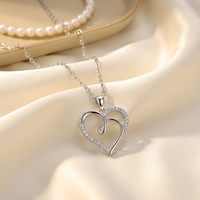 Collar Romántico de Plata de Ley 925 con Colgante de Corazón Calado y Circonita Cúbica, Chapado en Rodio, Joyería para Mujer