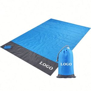 Custom Logo <b>Foldable</b> Picnic Blanket Sand Resistant <b>Beach</b> Mat Drawstring Pouch Ground Stakes for Summer Events - Product Image 1