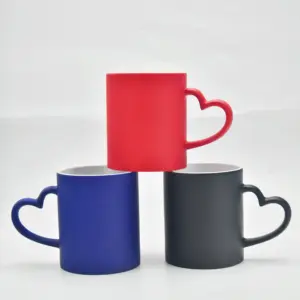 US warehouse Customized 11oz Ceramic Mugs Heart Handle Custom Mug Colorful Sublimation Ceramic Milk Mug