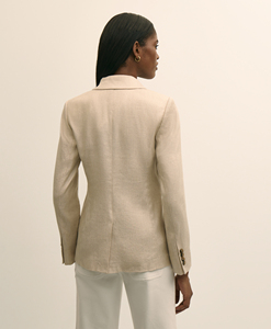 Blazer croisé pour femme en tissu de lin naturel personnalisé, col à revers cranté, coupe ajustée, beige, veste de costume professionnelle pour femme avec poches à rabat - Product Image 2