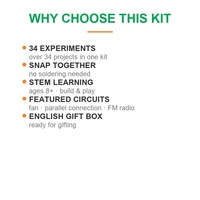 Kit d'électronique STEM pour expériences, 34 pièces, à assembler, jouet éducatif scientifique, sans soudure, à partir de 8 ans