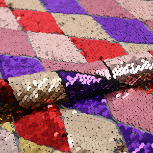 Factory Price Fashion Diamond Colourful <strong>Red</strong> <strong>Black</strong> Plaid Style Sequin Fabric for Clothing - Product Image 4
