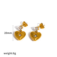 Boucles d'oreilles hypoallergéniques en acier inoxydable, délicates, plaquées or 18 carats PVD, avec zircon CZ, en forme de cœur, d'étoile et de lune, pour femmes, à porter au quotidien