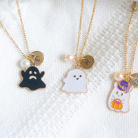 Collier fantôme personnalisé haut de gamme QIUHAN, gravé avec initiales, perles émaillées, cadeau d'Halloween mignon, faible MOQ