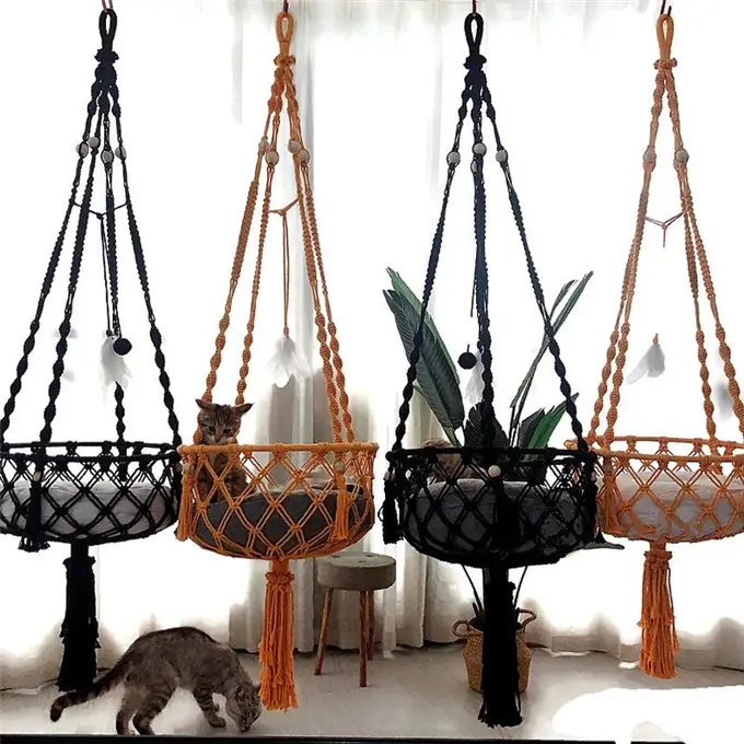 新しいカスタマイズされたパーソナライズされたマクラメ吊り猫ベッド手作り自由奔放に生きる猫家具吊り猫ハンモックW1182