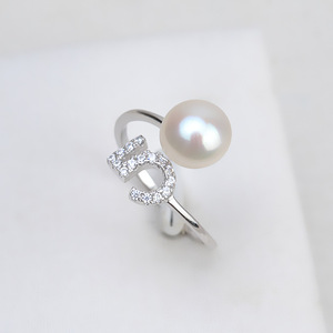แหวนเงินแท้ S925 สำหรับผู้หญิง ลายเลขนำโชค 5 ขนาดใหญ่ ปรับขนาดได้ 7-9  ใส่ไข่มุกได้ สไตล์วินเทจ ประดับมุก  แบบ DIY  ขนาด 13 - Product Image 1
