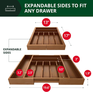 Luxury Carbonized Bamboo <strong>Kitchen</strong> Drawer Organizer Cutlery Tray Wood <strong>Storage</strong> <strong>Box</strong> for Flatware <strong>Kitchen</strong> Utensils Silverware Holder - Product Image 5
