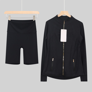 Ensemble <span class=keywords><strong>de</strong></span> yoga pour femmes, <span class=keywords><strong>tenue</strong></span> <span class=keywords><strong>de</strong></span> <span class=keywords><strong>sport</strong></span> respirante, écologique, taille haute, élastique, en spandex/nylon, sans couture, col montant, manches longues - Product Image 6
