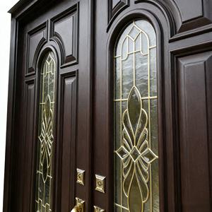 Portes d'entrée doubles en verre anti-effraction de haute qualité en bois massif pour villas contemporaines - Product Image 3