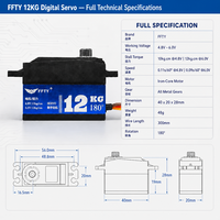 Servomoteur standard FFTY 12 kg à couple élevé, engrenages entièrement métalliques pour RC 1/10, Crawler, Buggy, Hélicoptère, Articulation de bras robotique, OEM