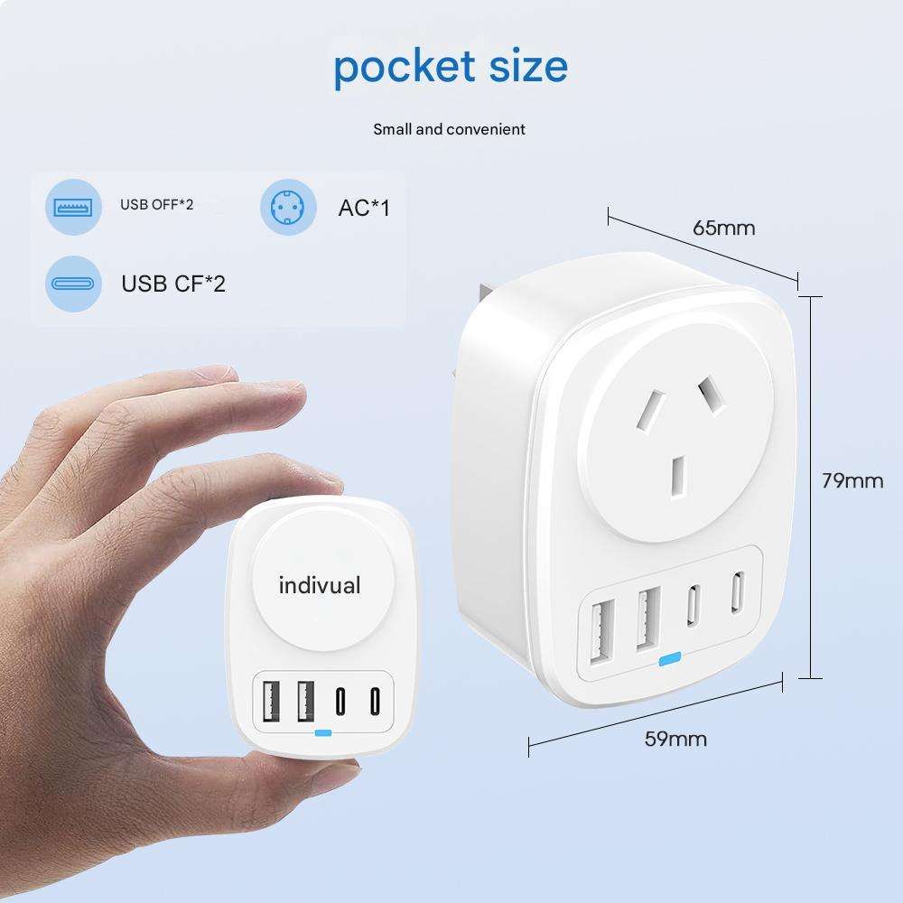 HONPNK for Australian Standard 18W Universal Mobile Phone Charging Adapter Multifunctional Travel Socket 2U2C Plug Adapter