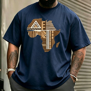 Camiseta de Algodón con Estampado Africano para Hombre, Manga Corta, Cuello Redondo, Diseño Kente, Uso Diario Informal - Product Image 1