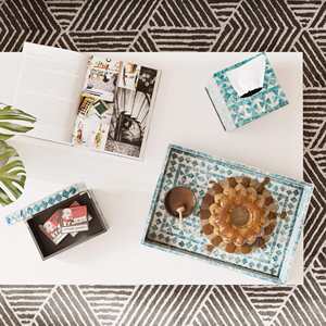 Plateau de service de luxe en nacre avec poignées, plateau décoratif rectangulaire pour l'affichage des aliments et des boissons et la décoration intérieure - Product Image 5