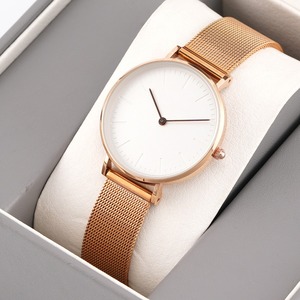 Minimalist Luxury Women’s Wristwatch, Elegant Pink-Silver Ombre Dial and Mesh Band - Product Image 3