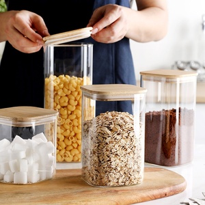 Recipientes Cuadrados de Vidrio de Borosilicato para Almacenamiento de Alimentos, Tapas Herméticas de Bambú, Frascos para Especias, <span class=keywords><strong>Pasta</strong></span>, Granos de Café, Azúcar, Apilables - Product Image 1