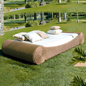 Contemporary Rattan <b>Sun</b> <b>Lounger</b> <b>With</b> Polyester <b>Cushions</b> Outdoor Furniture Modern Design Armless Durable Patio Seating - Product Image 1
