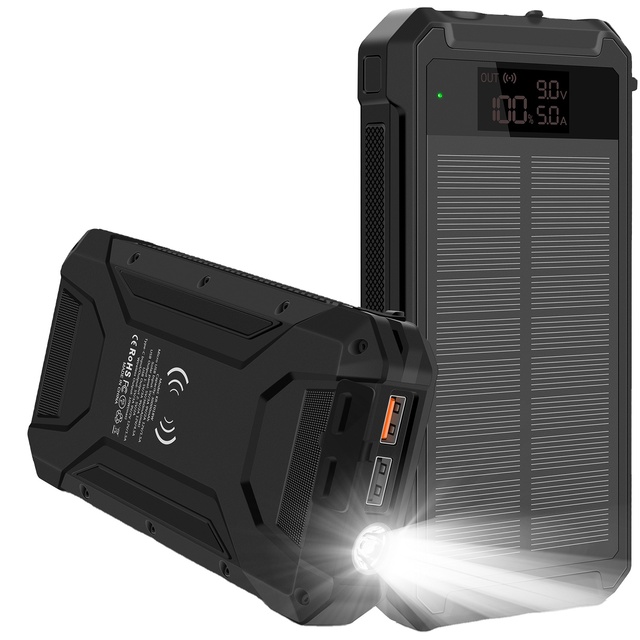 Wireless 10W Power Bank with Solar Charging Portable 10000mAh-20000mAh-50000mAh Capacity for Phone Charging
