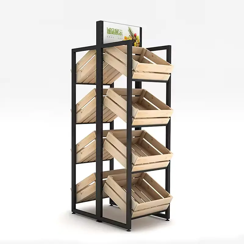 Customizable supermarket shelves wine display shelf wooden rack for fruit vegetable display rack factory direct fruit shelf