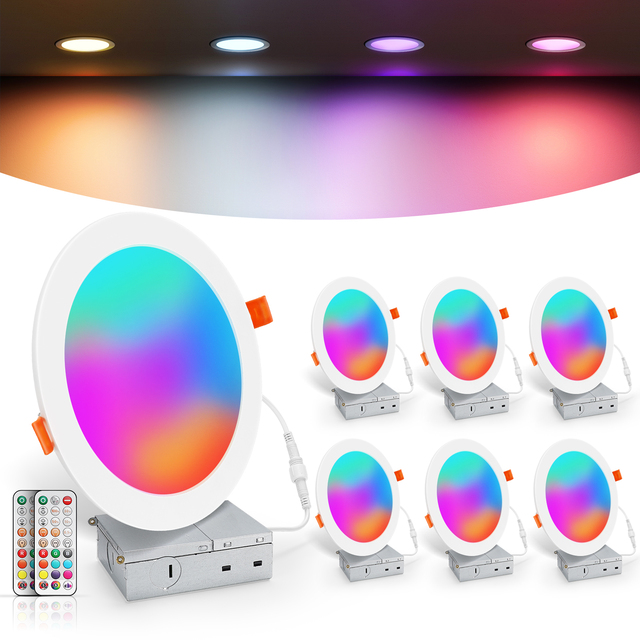 Dusktec Ip44 Ultra Slim Led Ceiling Light Set 6 Inch 1500lm Infrared Control Rgb Recessed Led Downlight
