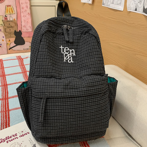 High-Appearance Checkered Nylon Zipper Closure Women's <b>Backpack</b> Stylish Large-Capacity Campus Fashion Travel <b>Backpack</b> for Couple - Product Image 5