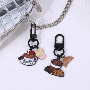 Porte-clés et pendentif de sac de téléphone portable personnalisable, motif dessin animé mignon, tasses à café, croissants et cupcakes, style art moderne d'usine - Product Image 3