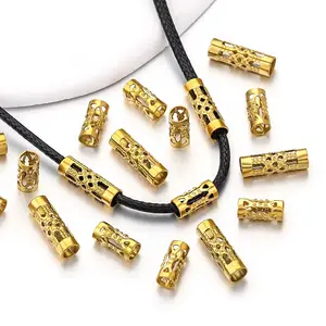 הויו נירוסטה מצופה זהב צינור ארוך חרוזים חלולים חרוזים רופפים לייצור תכשיטים DIY שרשרת צמידי