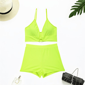 Just arrivées, vente en gros, couleur unie néon, 3 couleurs, détail anneau, taille haute, Bikinis, Shorts <span class=keywords><strong>de</strong></span> plage pour femmes - Product Image 5