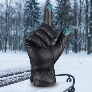 Unisex <b>Man</b> Woman Solid Color Sheepskin Latex Fetish <b>Gloves</b> 5 Toes <b>Touchscreen</b> Breathable Cotton Lining Four Seasons Keeping Warm - Product Image 2