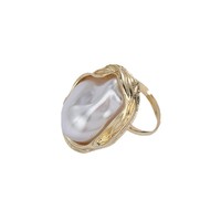 Bague de pinky vintage en forme géométrique avec fausse perle et verre électroplaqué, design élégant et personnalisé pour femme, ouverte, pour usage quotidien